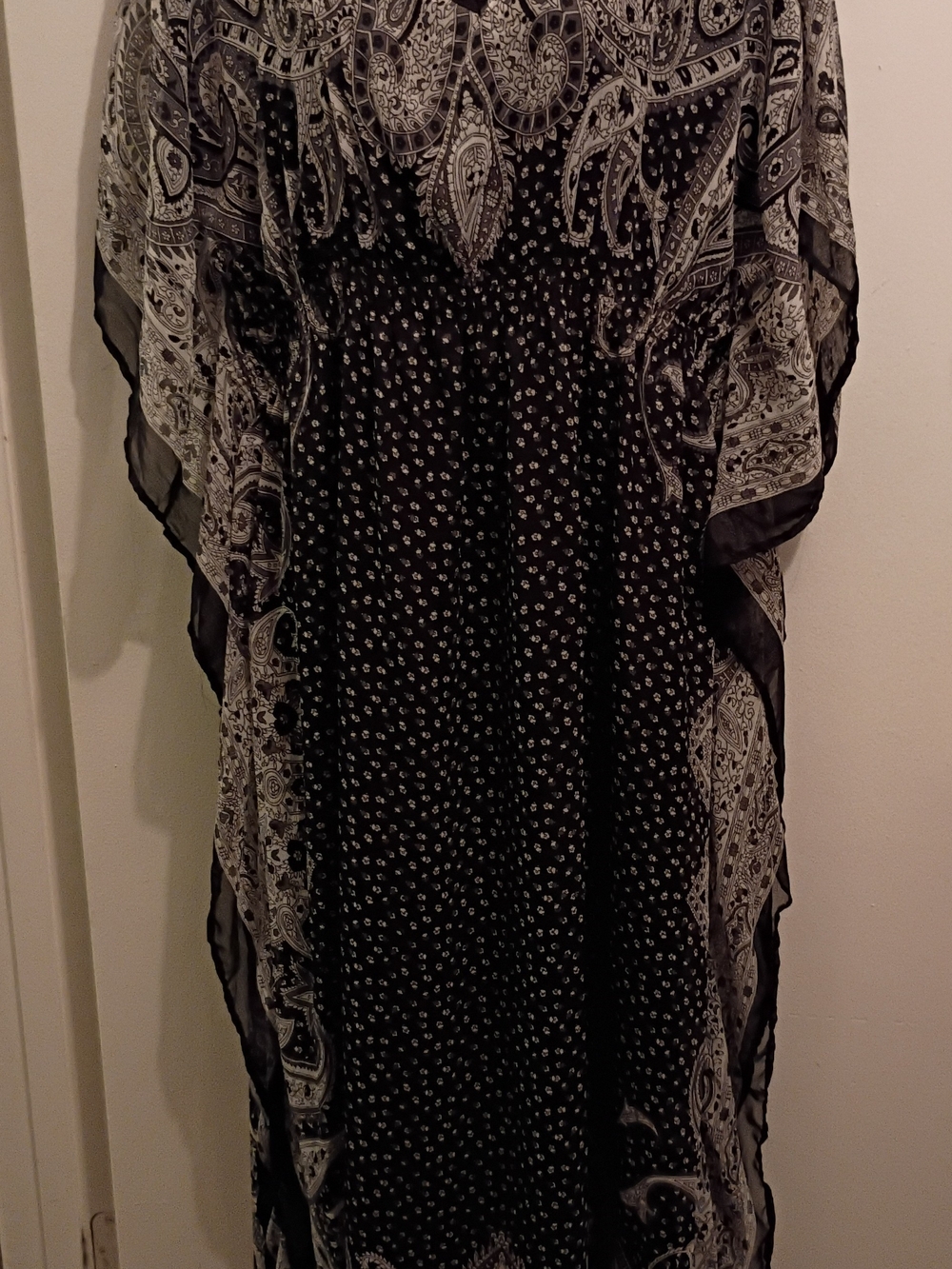 Asymmetrical Black & White Paisley Maxi Dress